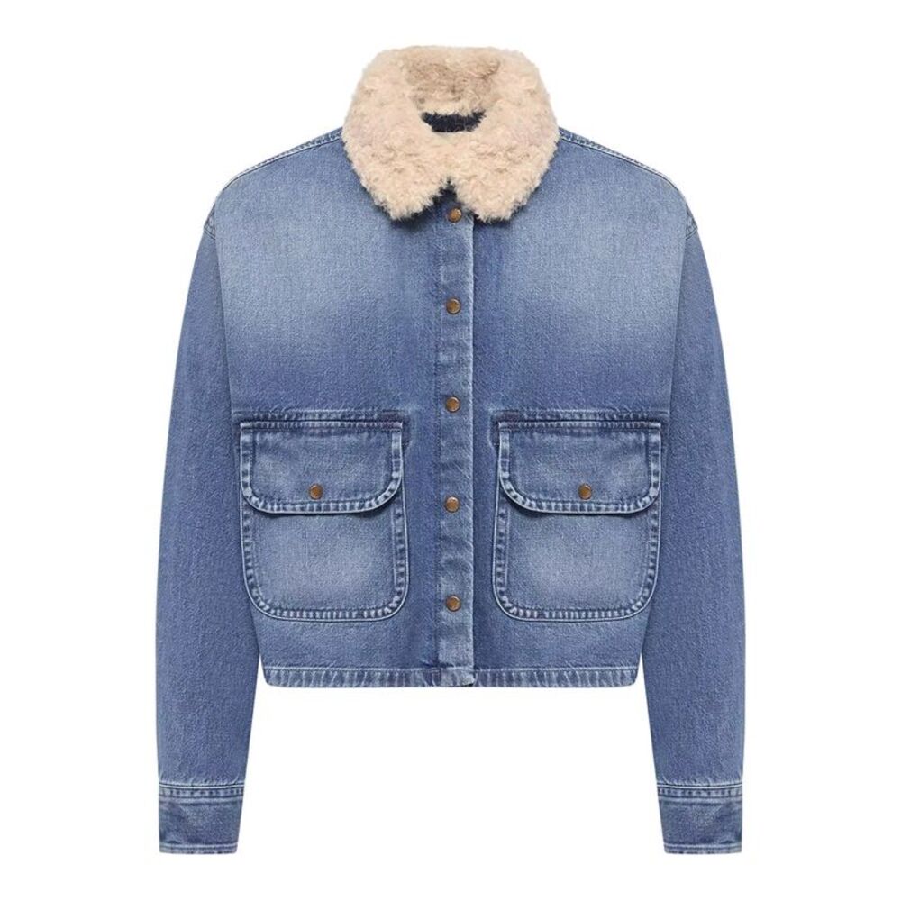 Moncler Women Denim Shirt With Teddy Trim
